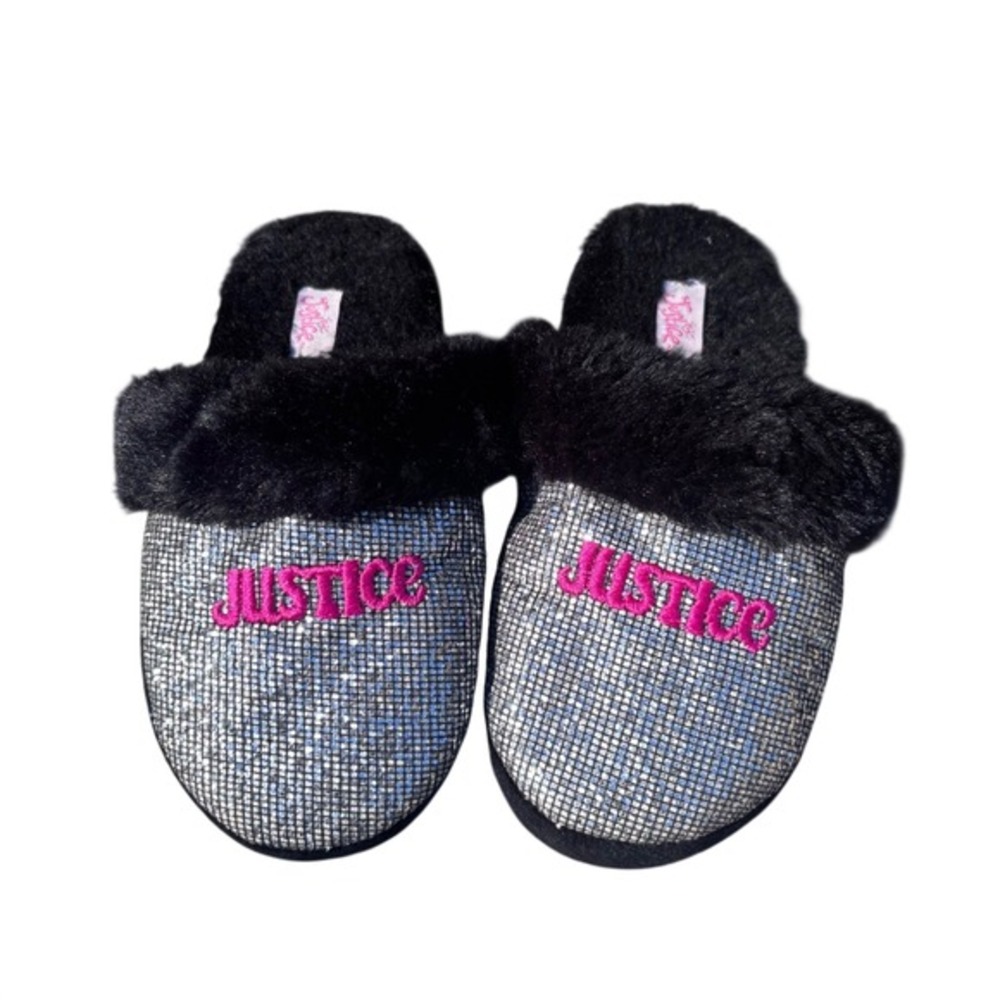 Justice Girls McBling sparkle glitter Slippers Silver Pink Size 13-1 kids